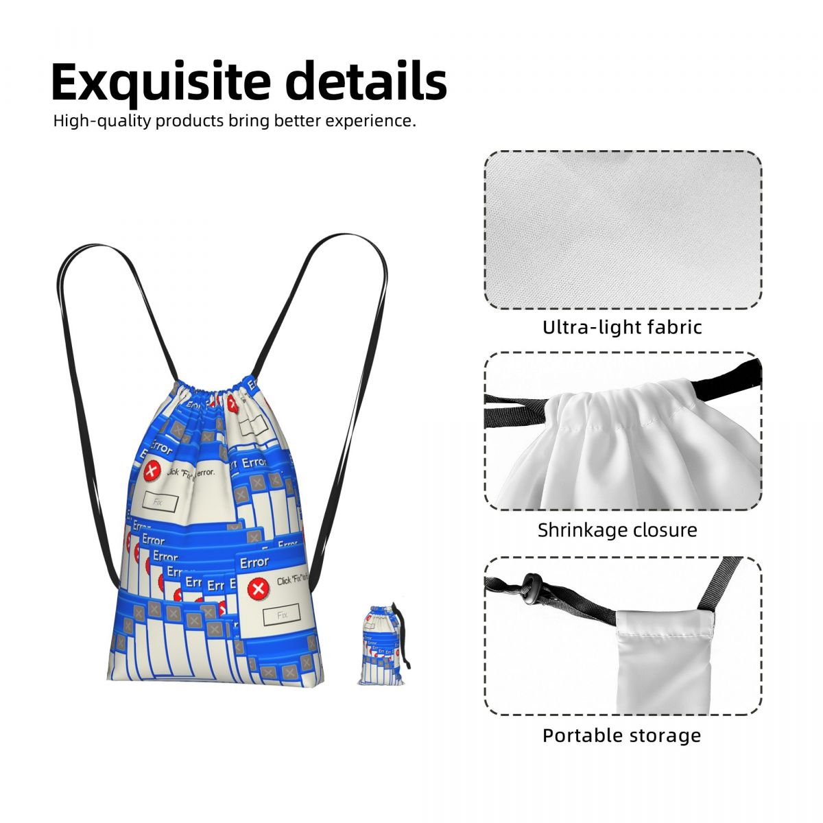 Tile Bag Drawstring - حقيبة ظهر برباط بتصميم مربعات بنمط