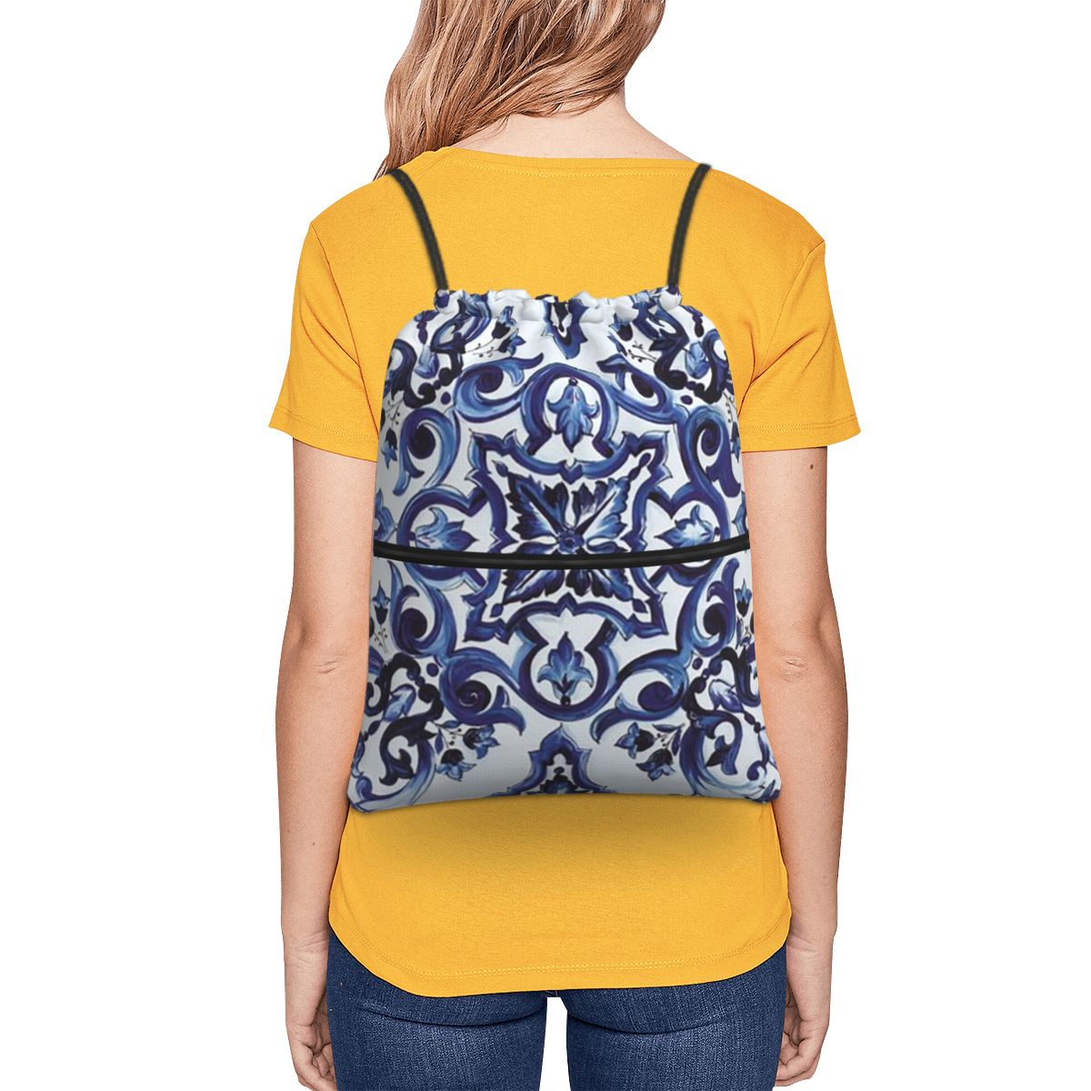 حقائب ظهر زرقاء مزخرفة بنقوش ز - مراجعة Tile Bag Drawstring وسعره