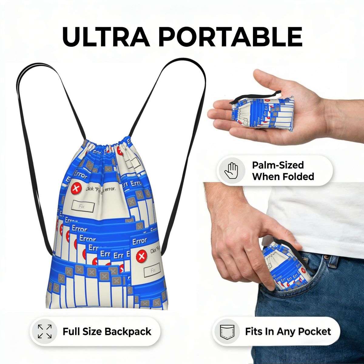حقيبة ظهر برباط بتصميم مربعات  - مراجعة Tile Bag Drawstring وسعره