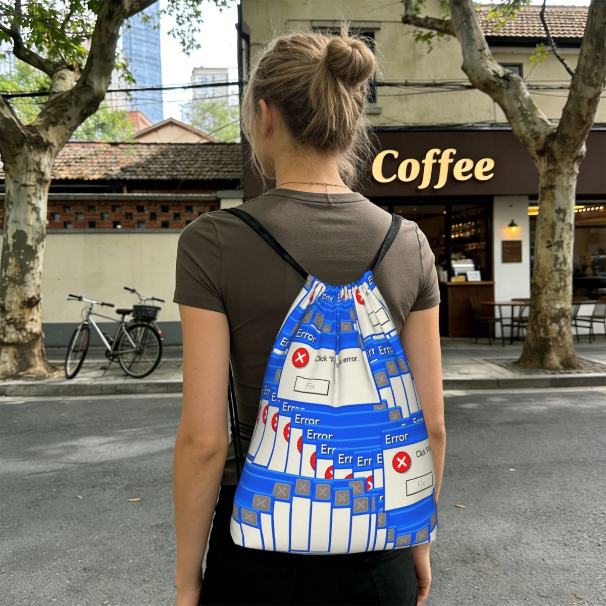 حقيبة ظهر برباط بتصميم مربعات  - مراجعة Tile Bag Drawstring وسعره