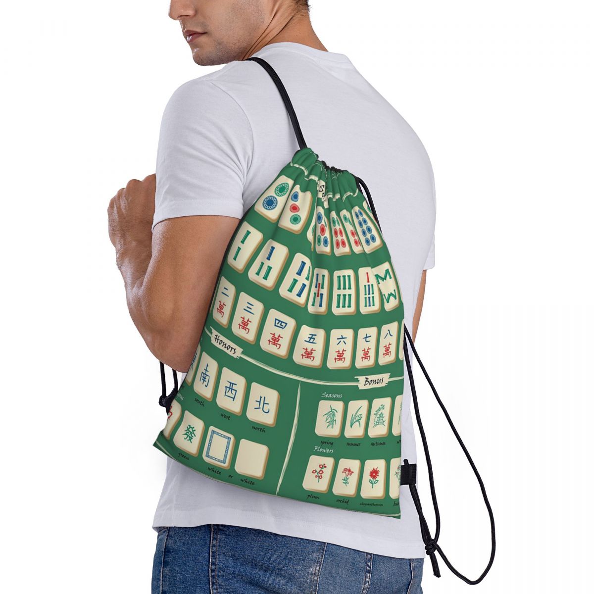 حقائب ظهر بنمط بلاط الماهجونغ، - مراجعة Tile Bag Drawstring وسعره